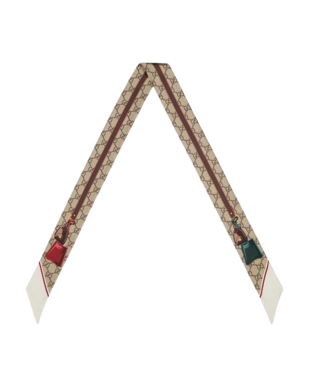 GUCCI Бежевый шелковый шарф, фото 1