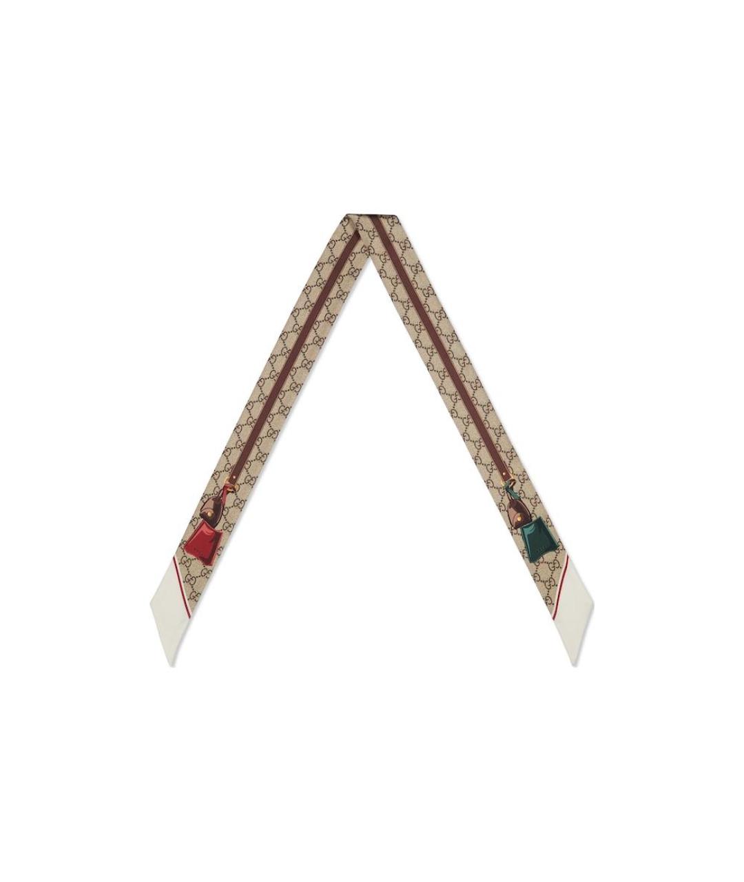 GUCCI Бежевый шелковый шарф, фото 4