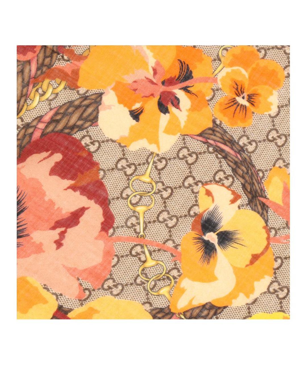 GUCCI Коричневый шерстяной шарф, фото 3