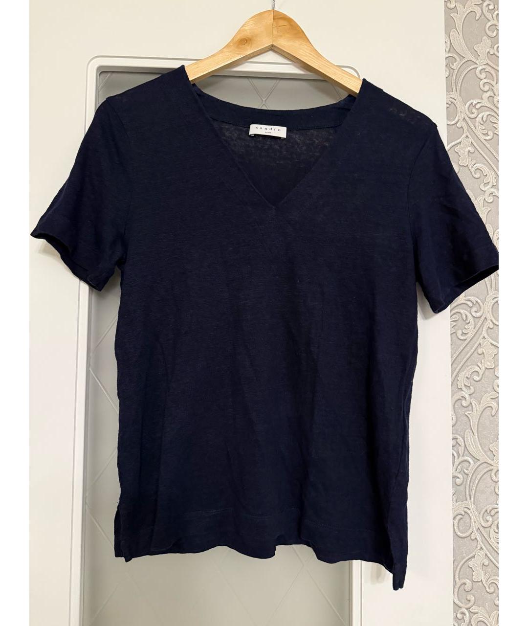 SANDRO Темно-синяя льняная футболка, фото 7