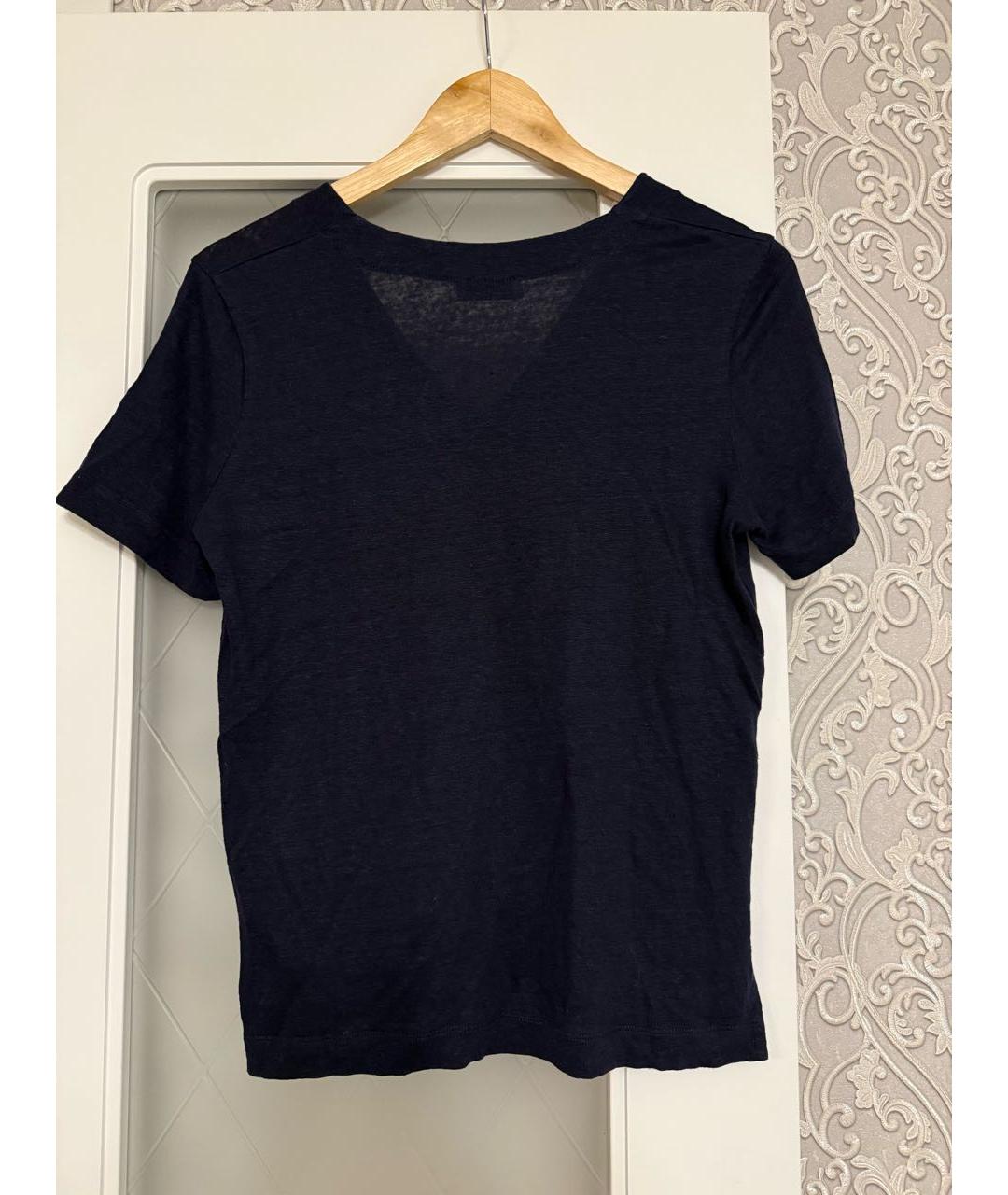 SANDRO Темно-синяя льняная футболка, фото 2