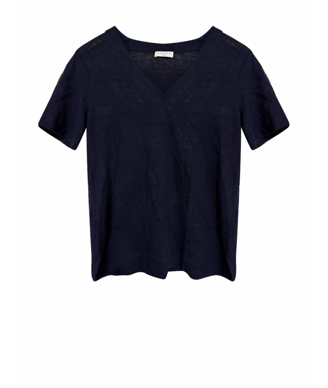 SANDRO Темно-синяя льняная футболка, фото 1