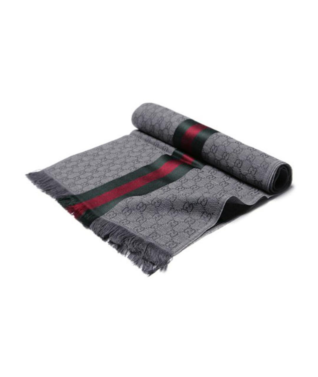 GUCCI Серый шерстяной шарф, фото 2