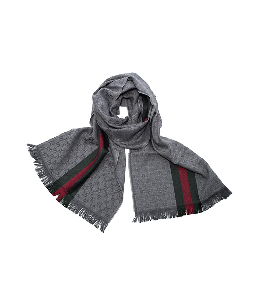 GUCCI Серый шерстяной шарф, фото 1