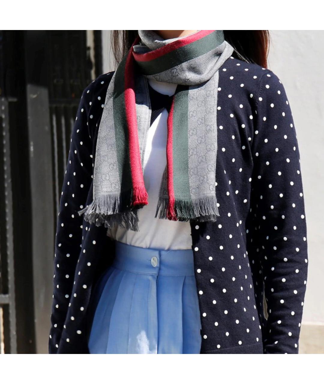 GUCCI Серый шерстяной шарф, фото 5