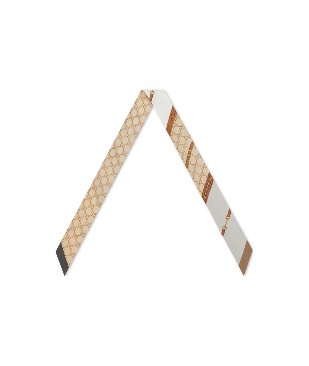 GUCCI Коричневый шелковый шарф, фото 4