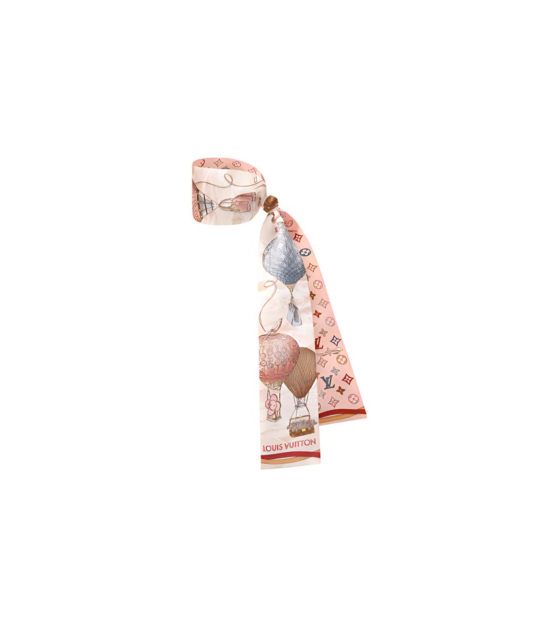 LOUIS VUITTON Розовый шелковый шарф, фото 2