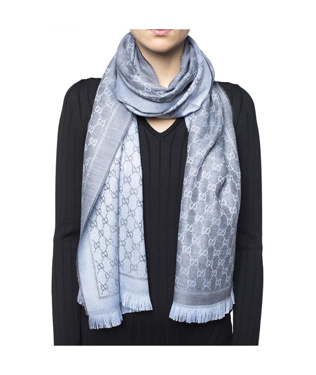 GUCCI Голубой шерстяной шарф, фото 3