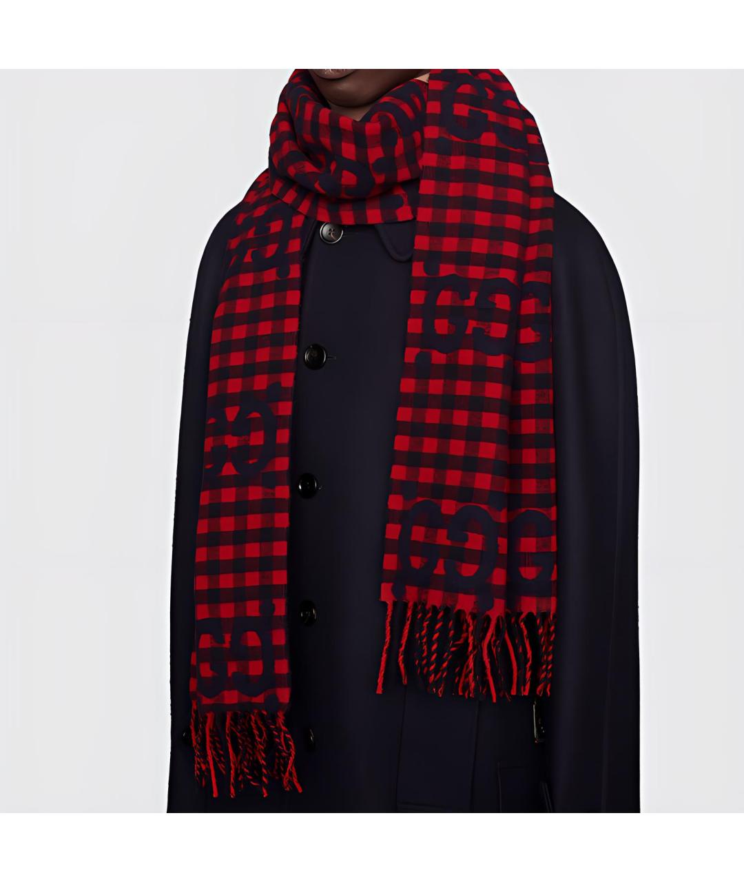 GUCCI Красный шерстяной шарф, фото 4