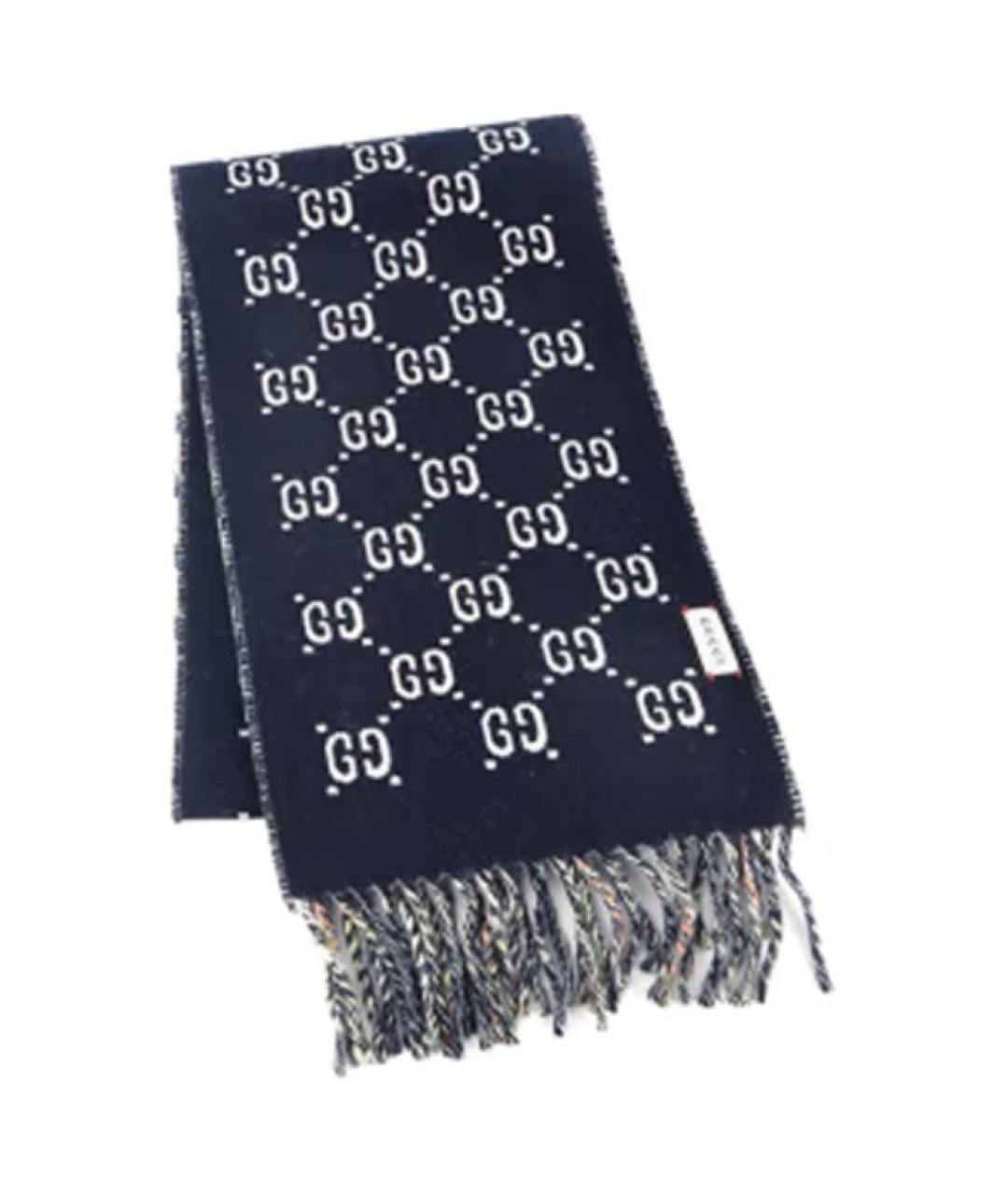 GUCCI Темно-синий шерстяной шарф, фото 5