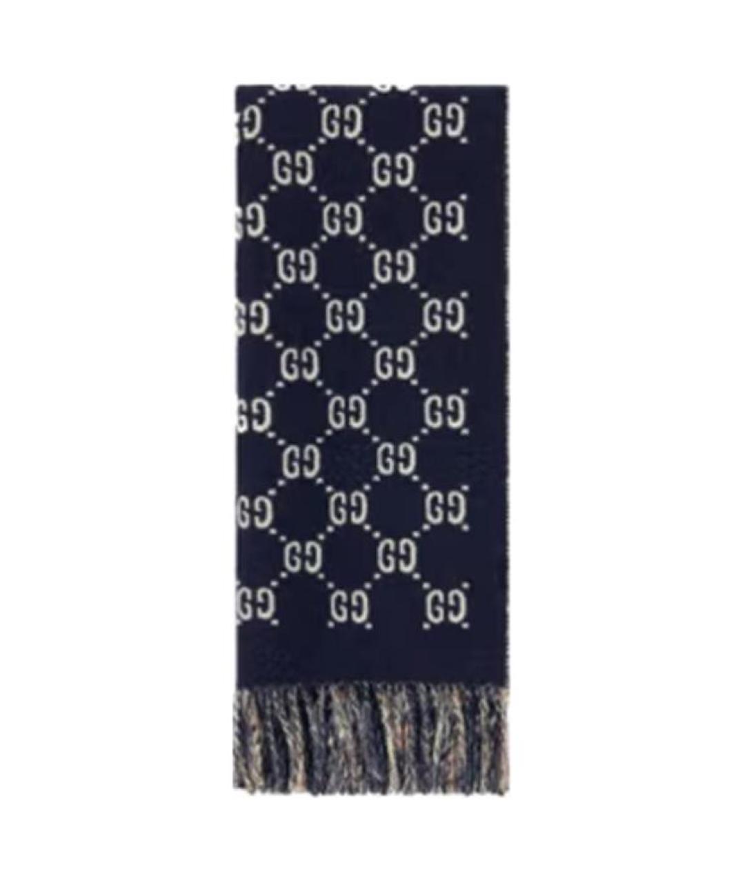 GUCCI Темно-синий шерстяной шарф, фото 4
