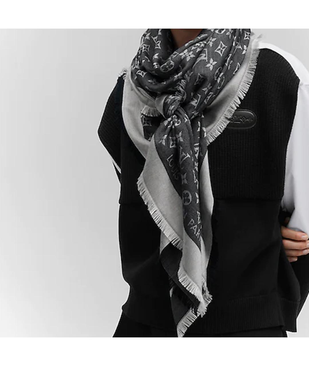 LOUIS VUITTON Черный шерстяной шарф, фото 4