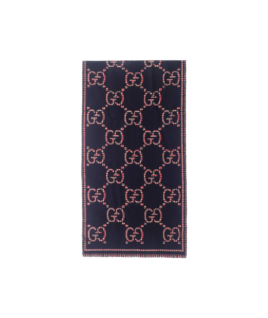 GUCCI Темно-синий шерстяной шарф, фото 6