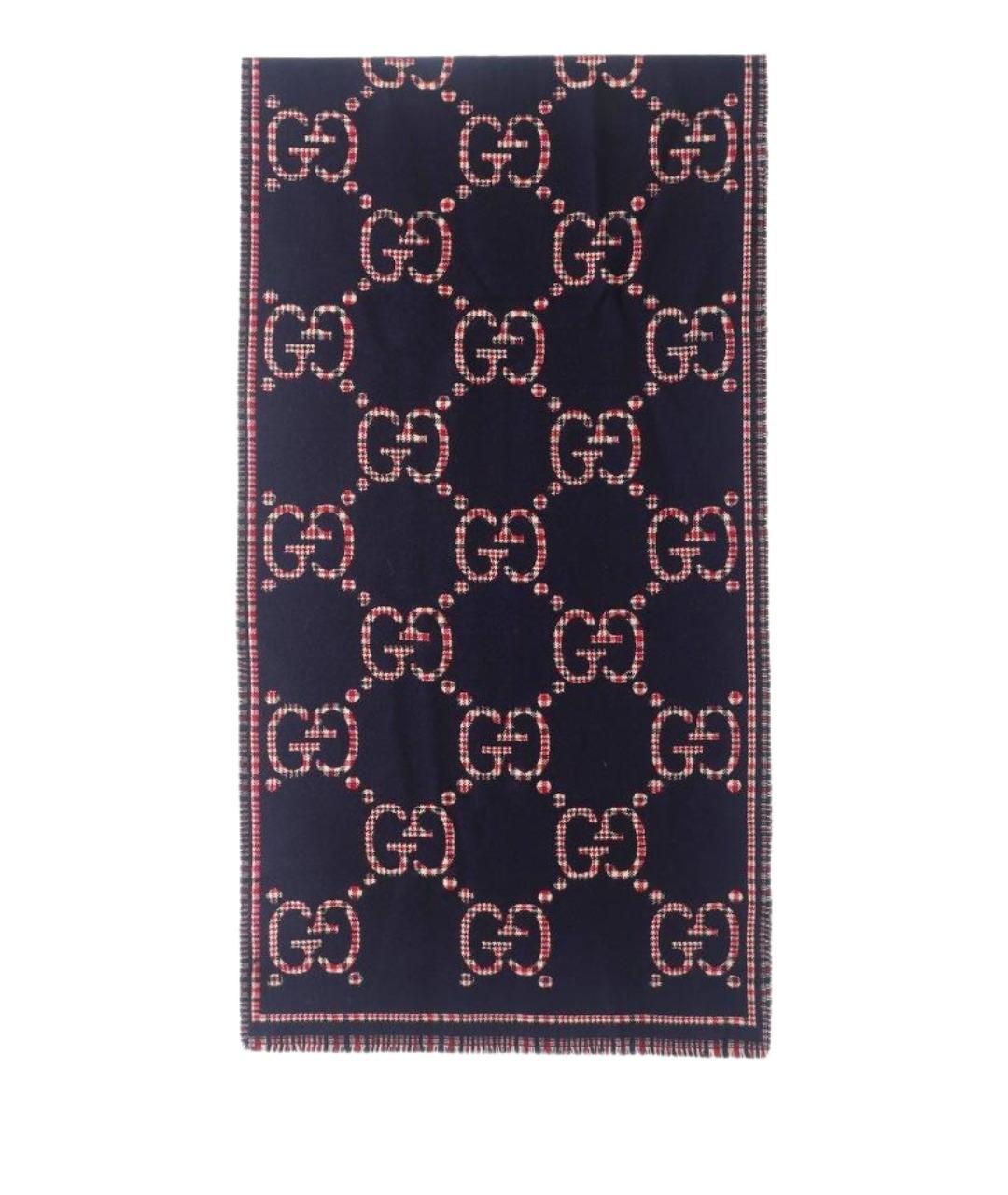 GUCCI Темно-синий шерстяной шарф, фото 1