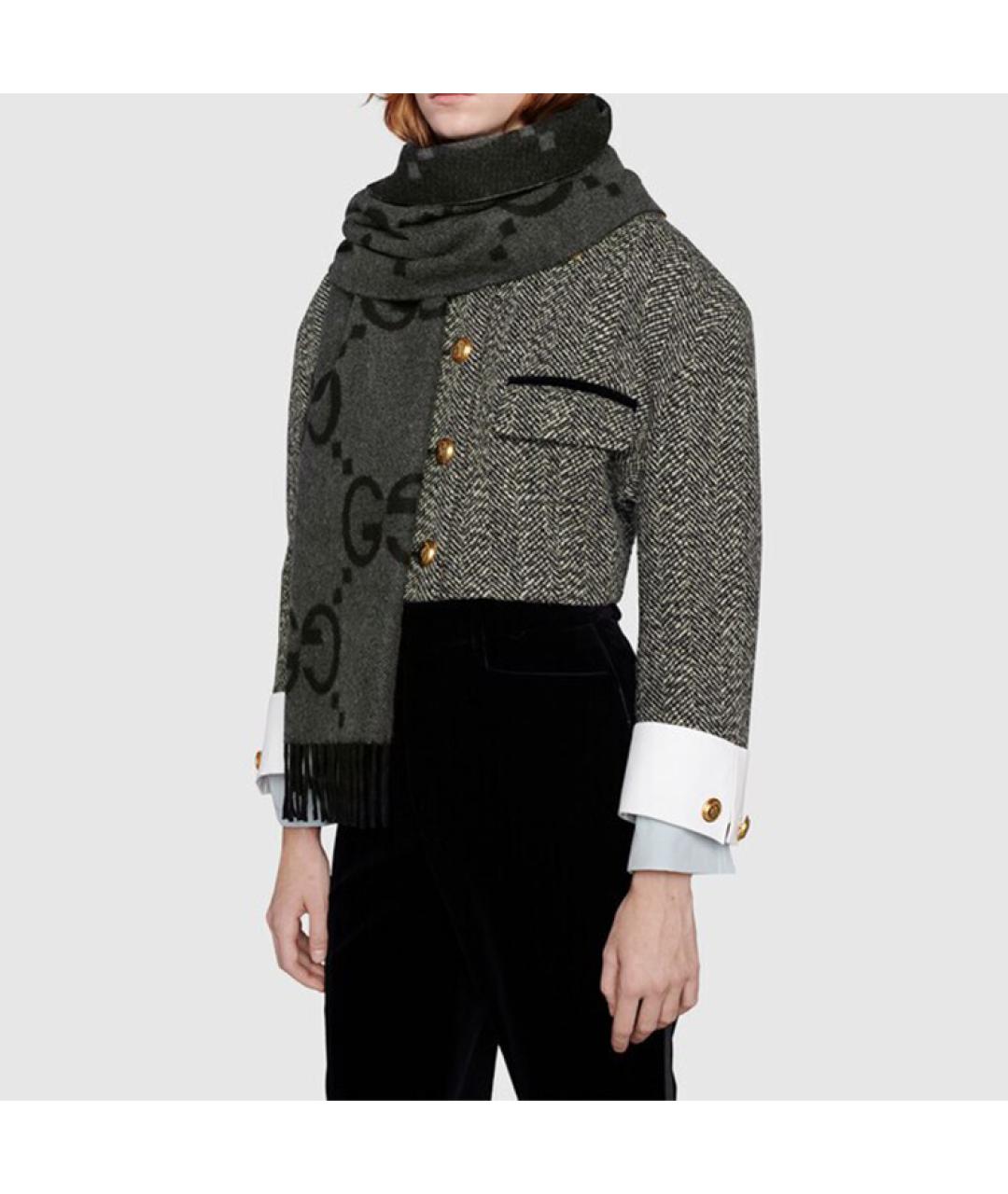 GUCCI Черный кашемировый шарф, фото 3