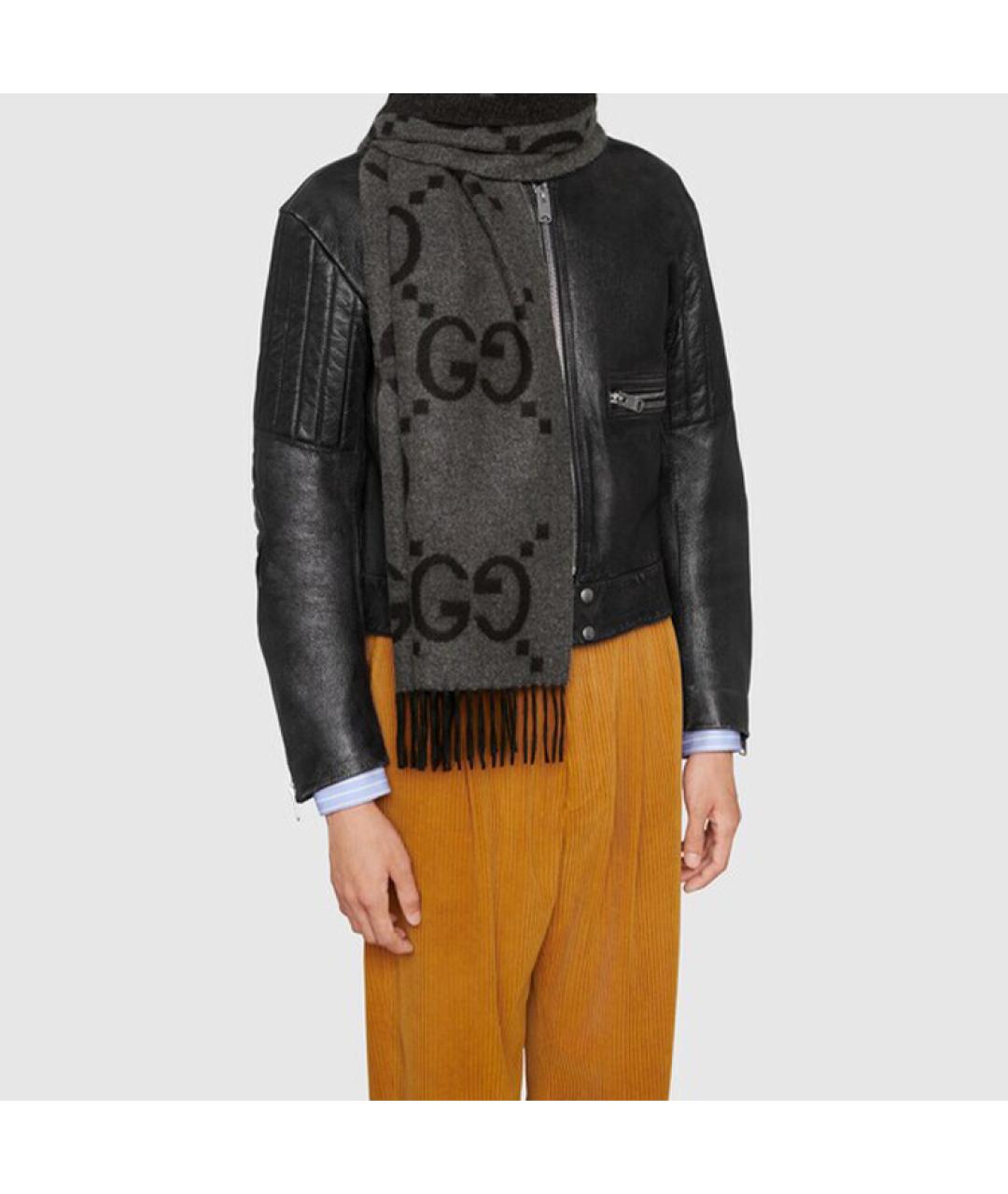 GUCCI Черный кашемировый шарф, фото 4