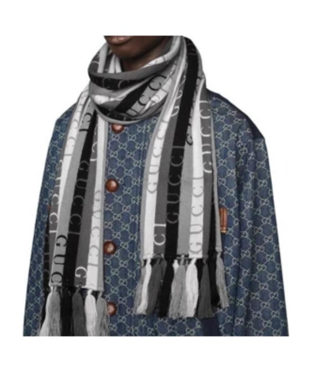 GUCCI Серый шерстяной шарф, фото 4