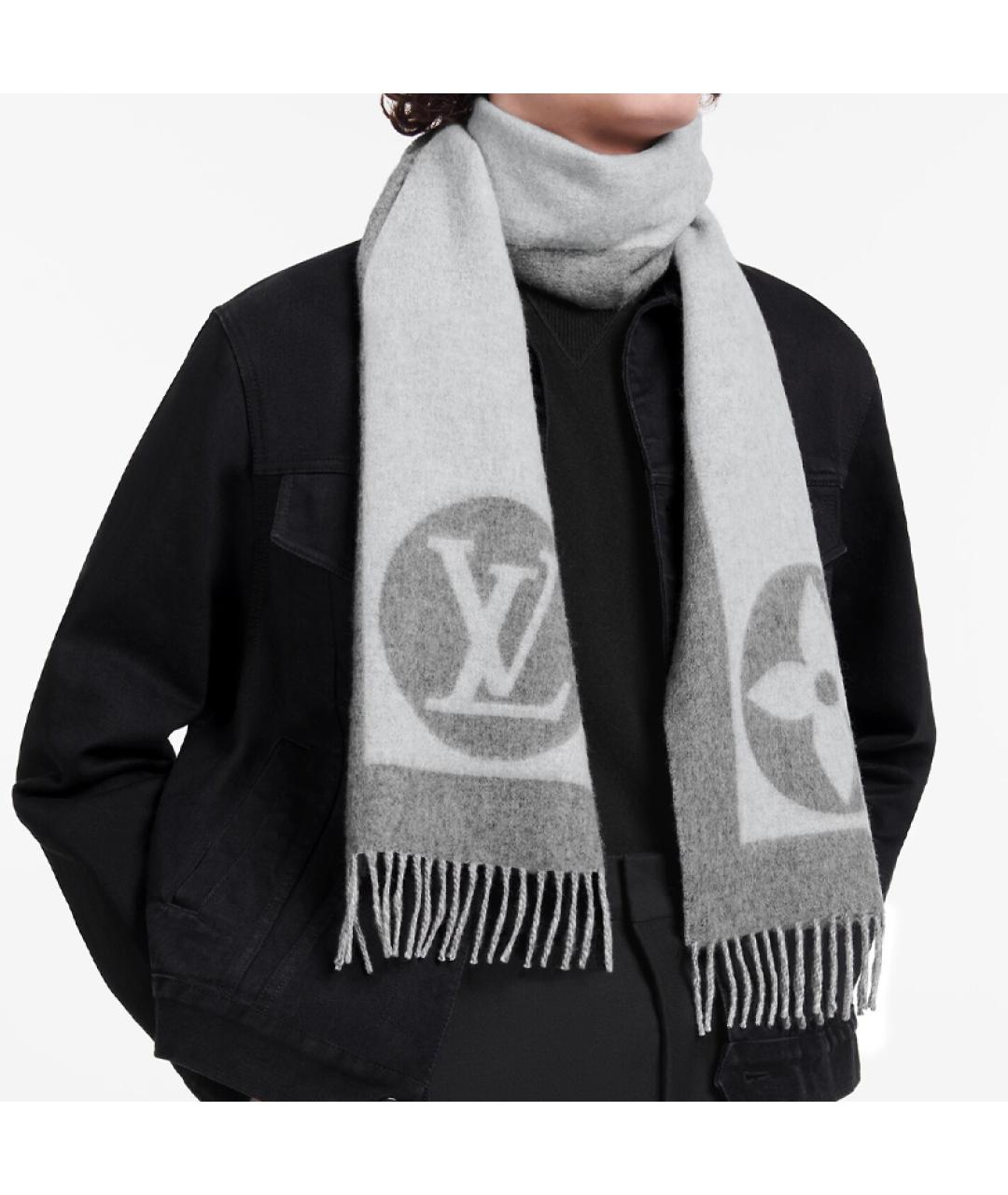 LOUIS VUITTON Серый шерстяной шарф, фото 3