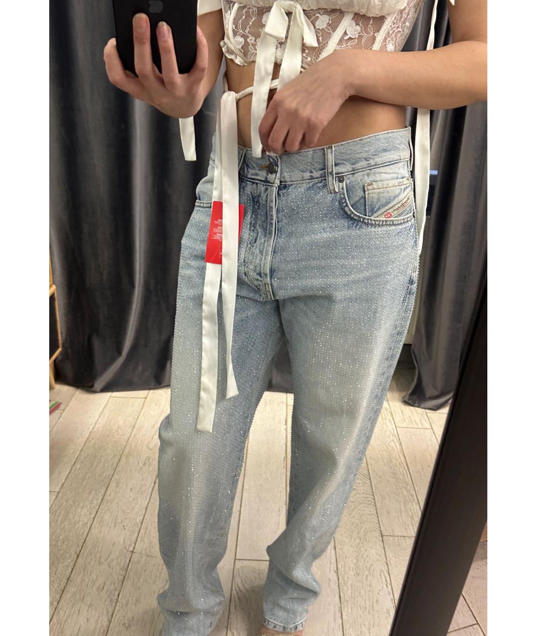 DIESEL Голубые хлопковые прямые джинсы, фото 7