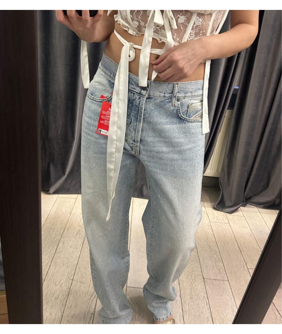 DIESEL Голубые хлопковые прямые джинсы, фото 5