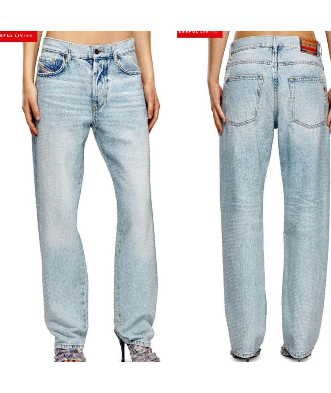 DIESEL Голубые хлопковые прямые джинсы, фото 2