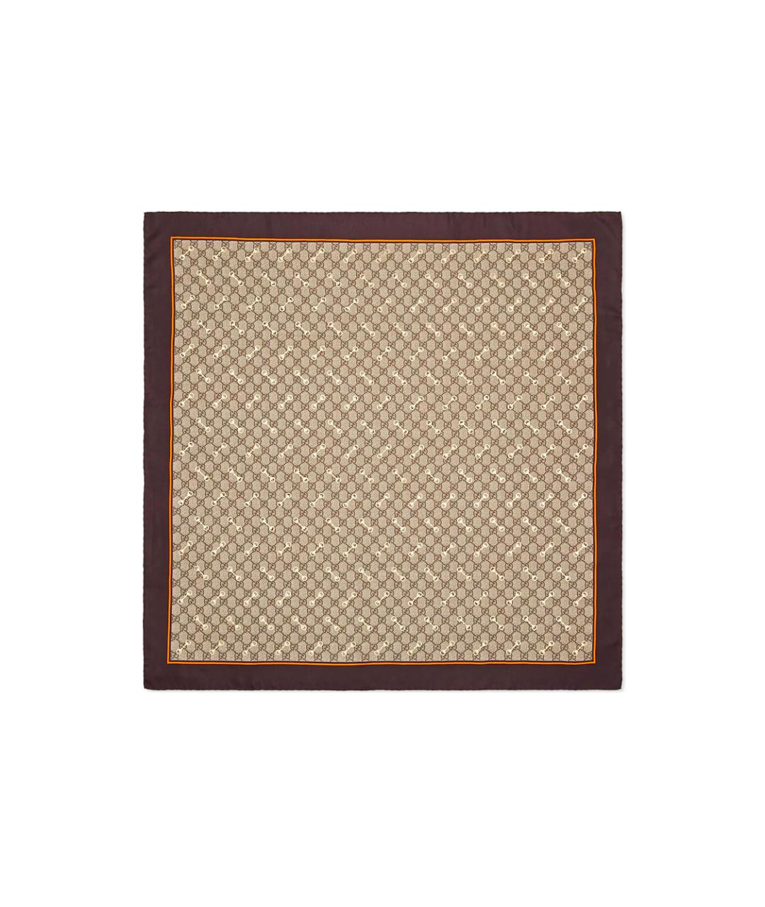 GUCCI Коричневый шелковый шарф, фото 3