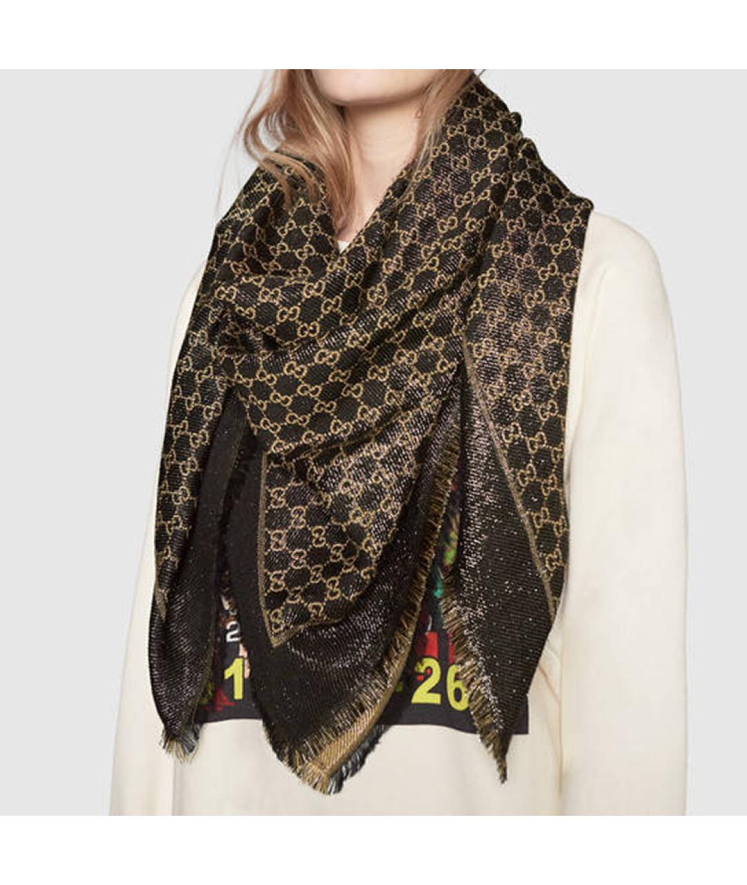 GUCCI Черный шерстяной шарф, фото 2