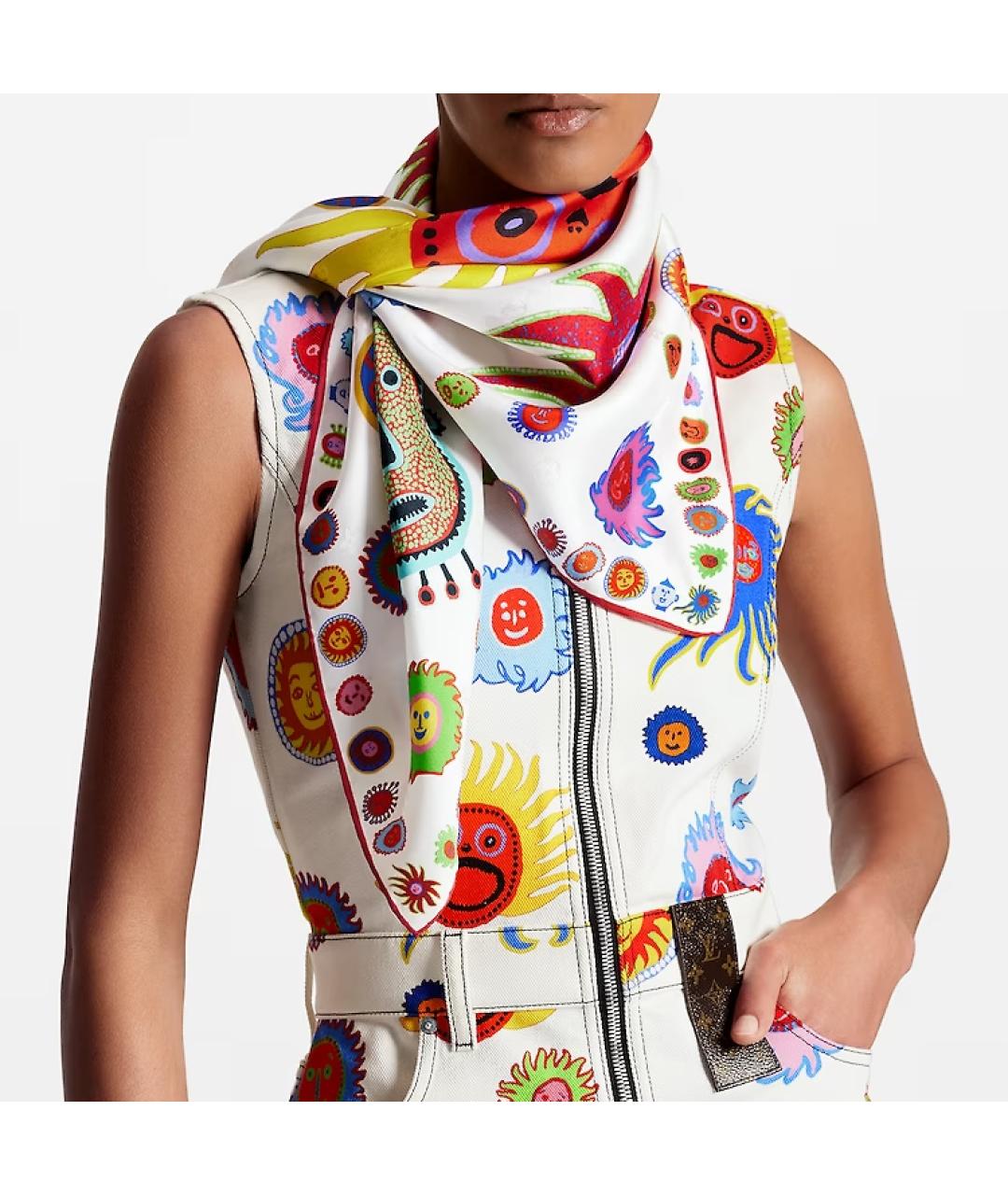 LOUIS VUITTON Белый шелковый шарф, фото 4