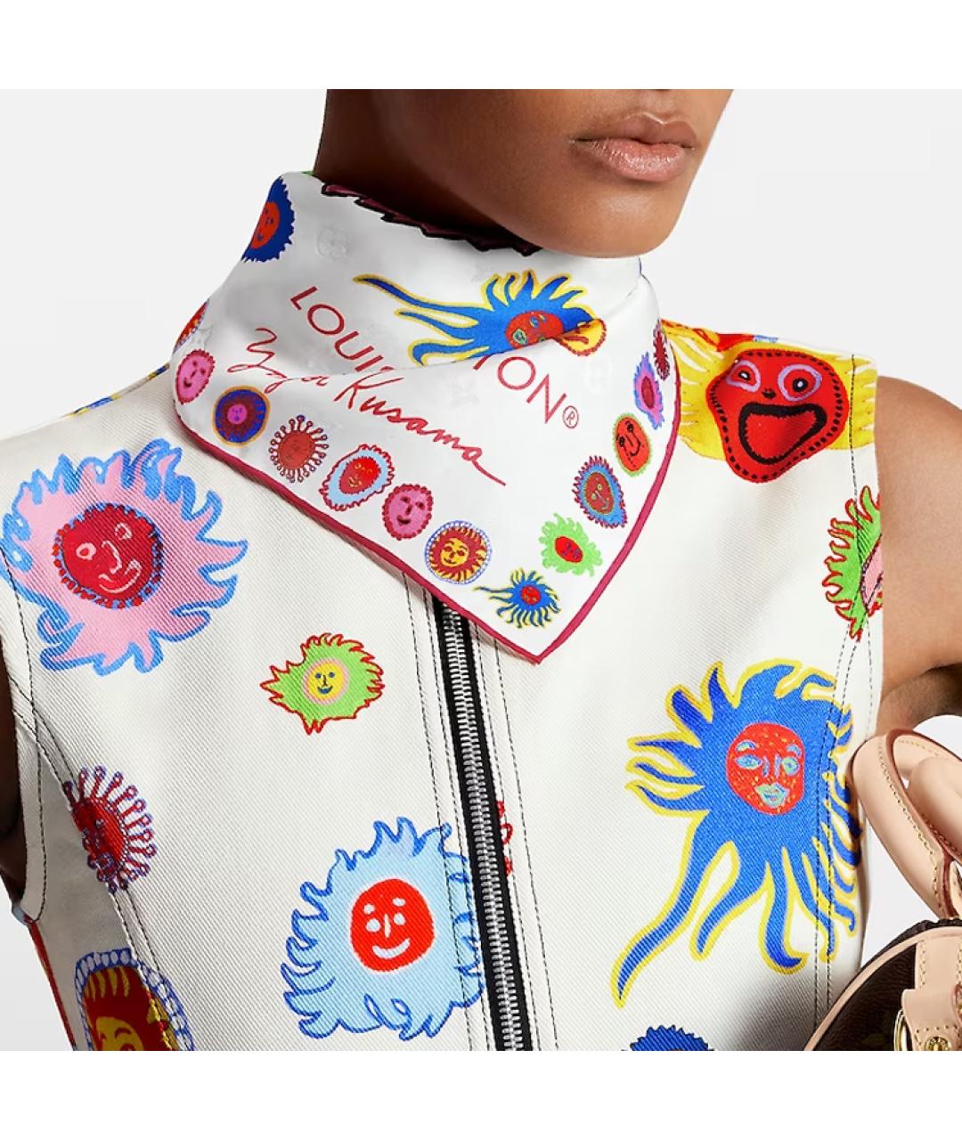 LOUIS VUITTON Белый шелковый шарф, фото 5