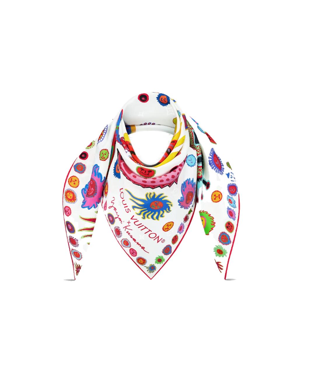 LOUIS VUITTON Белый шелковый шарф, фото 3