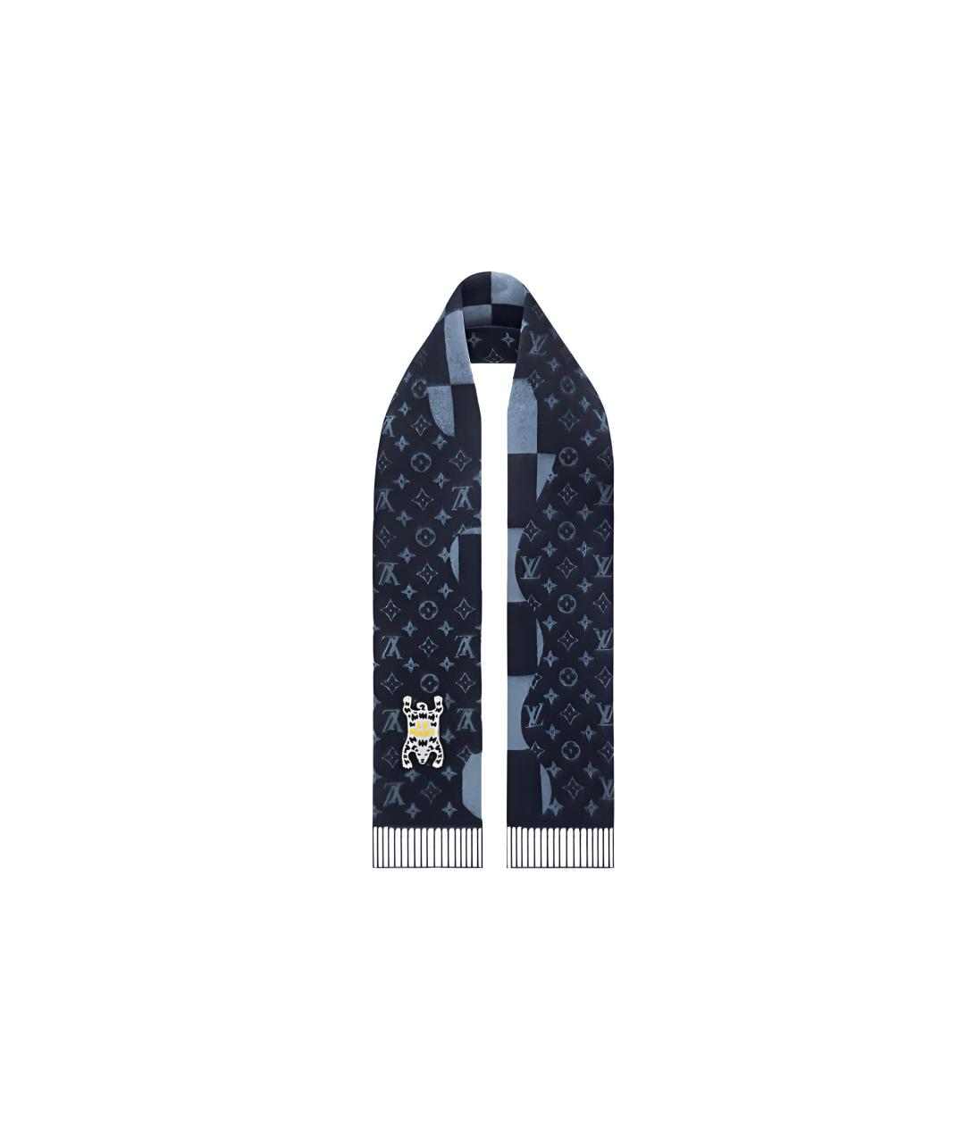 LOUIS VUITTON Синий кашемировый шарф, фото 2