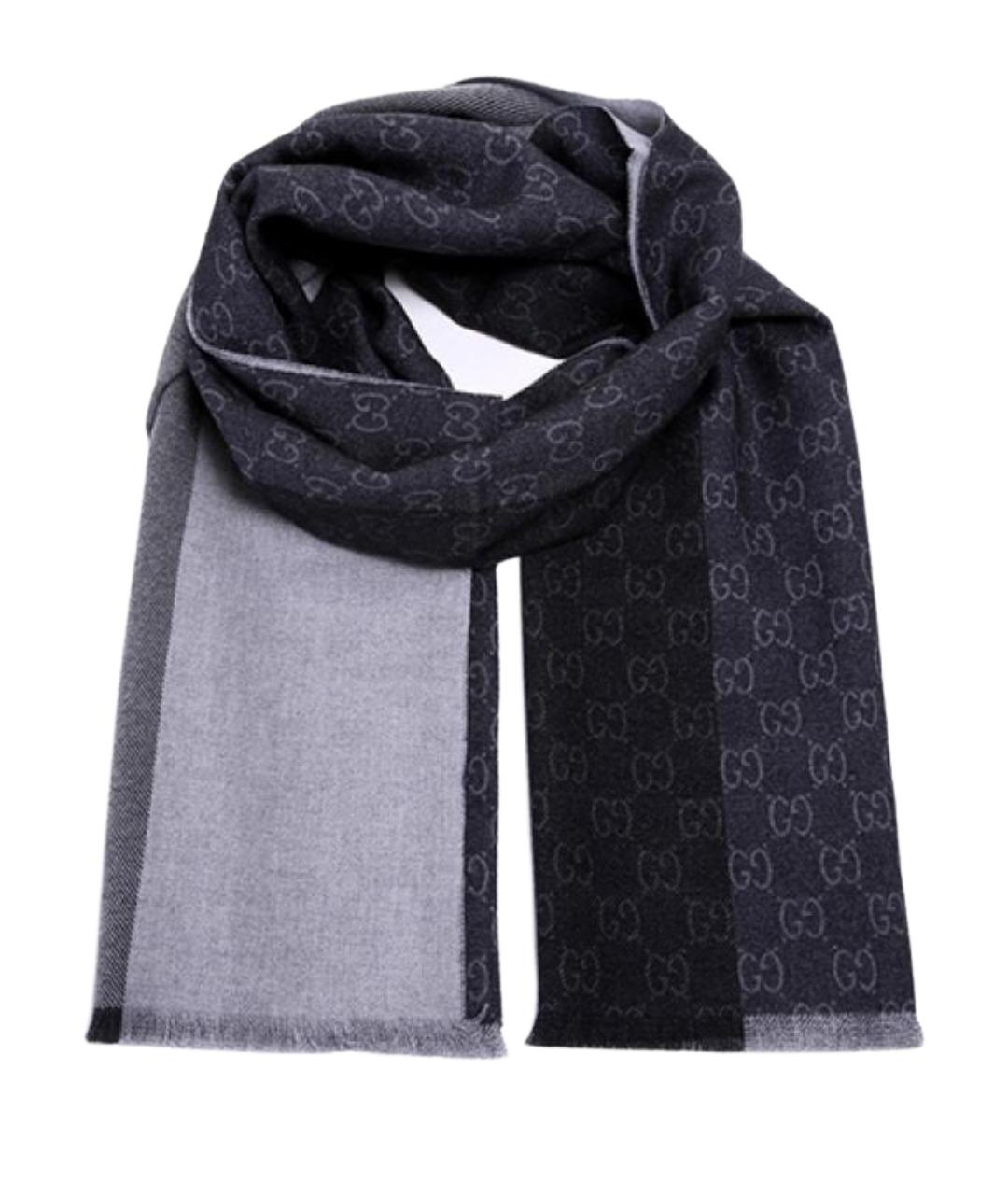 GUCCI Серый шерстяной шарф, фото 1