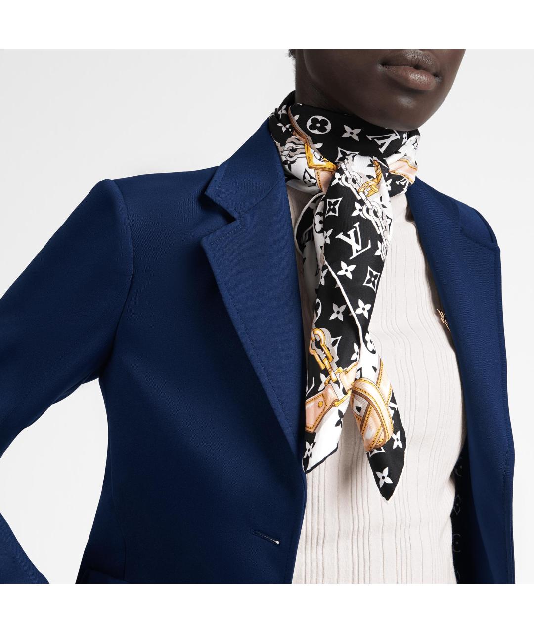 LOUIS VUITTON Черный шелковый шарф, фото 4
