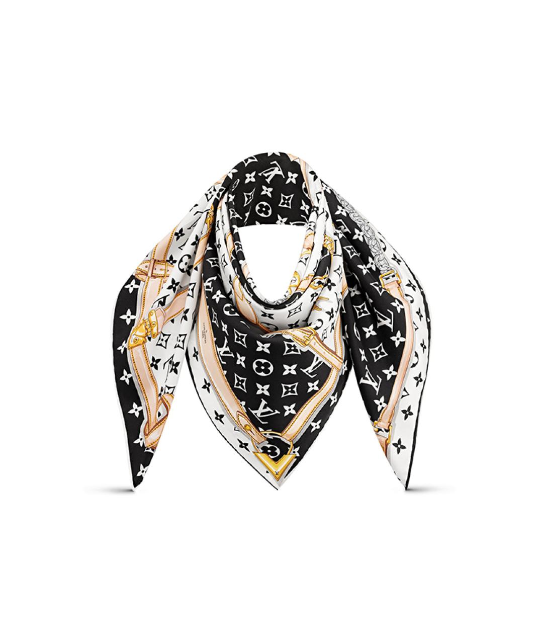 LOUIS VUITTON Черный шелковый шарф, фото 2