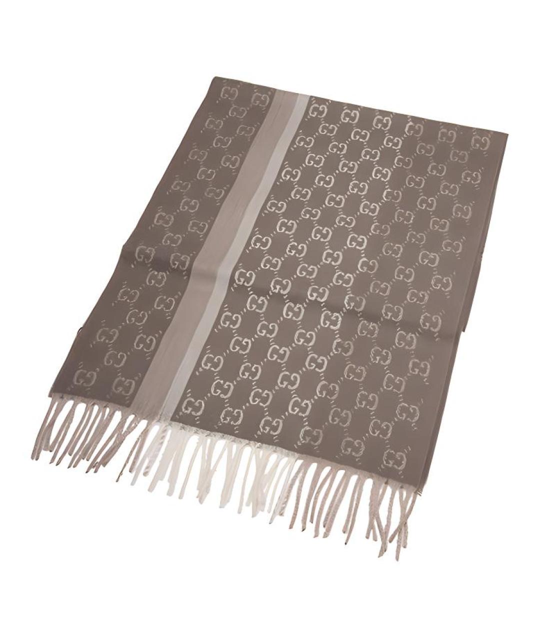 GUCCI Коричневый шерстяной шарф, фото 2