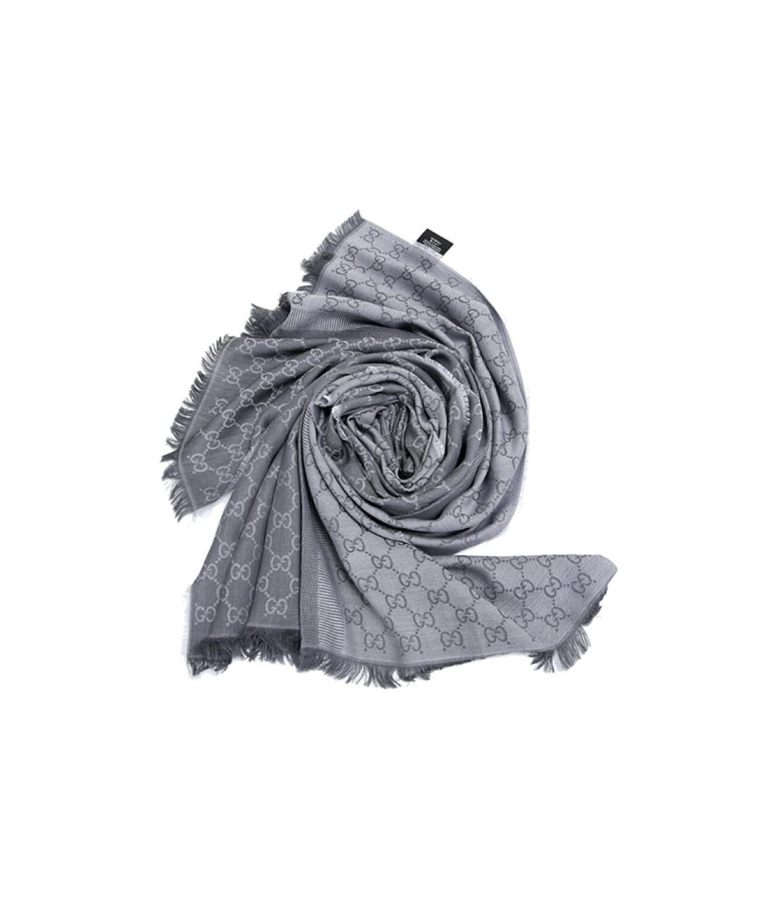 GUCCI Серый шерстяной шарф, фото 2