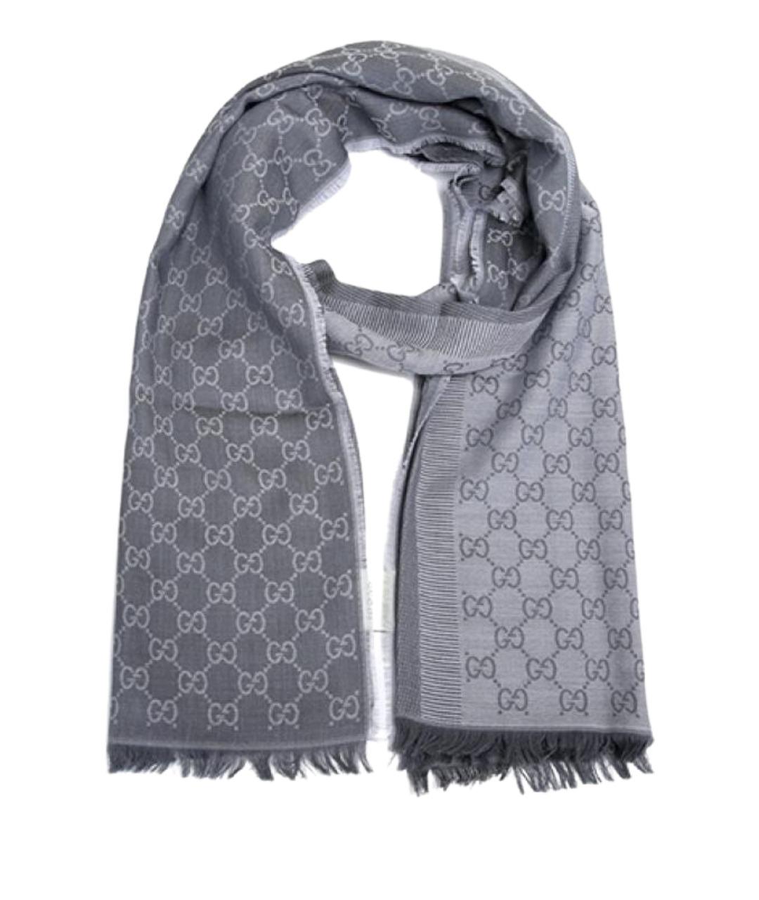GUCCI Серый шерстяной шарф, фото 1