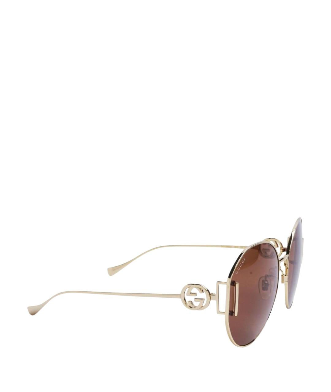 GUCCI Золотые металлические солнцезащитные очки, фото 3