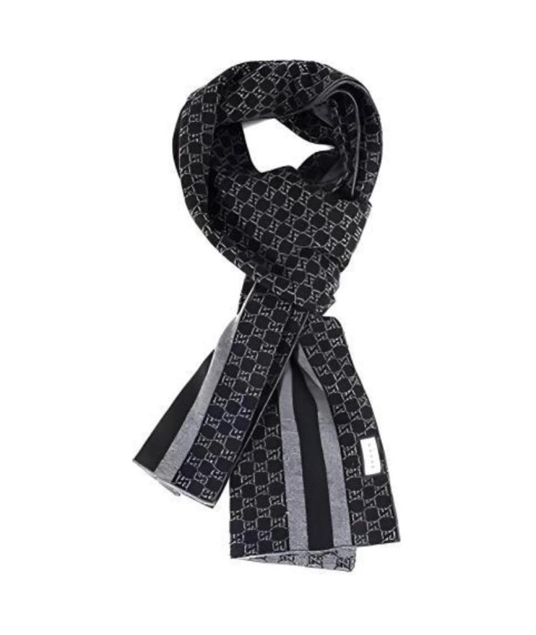 GUCCI Черный шерстяной шарф, фото 1