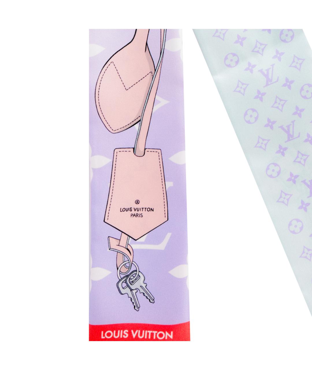 LOUIS VUITTON Розовый шелковый шарф, фото 3