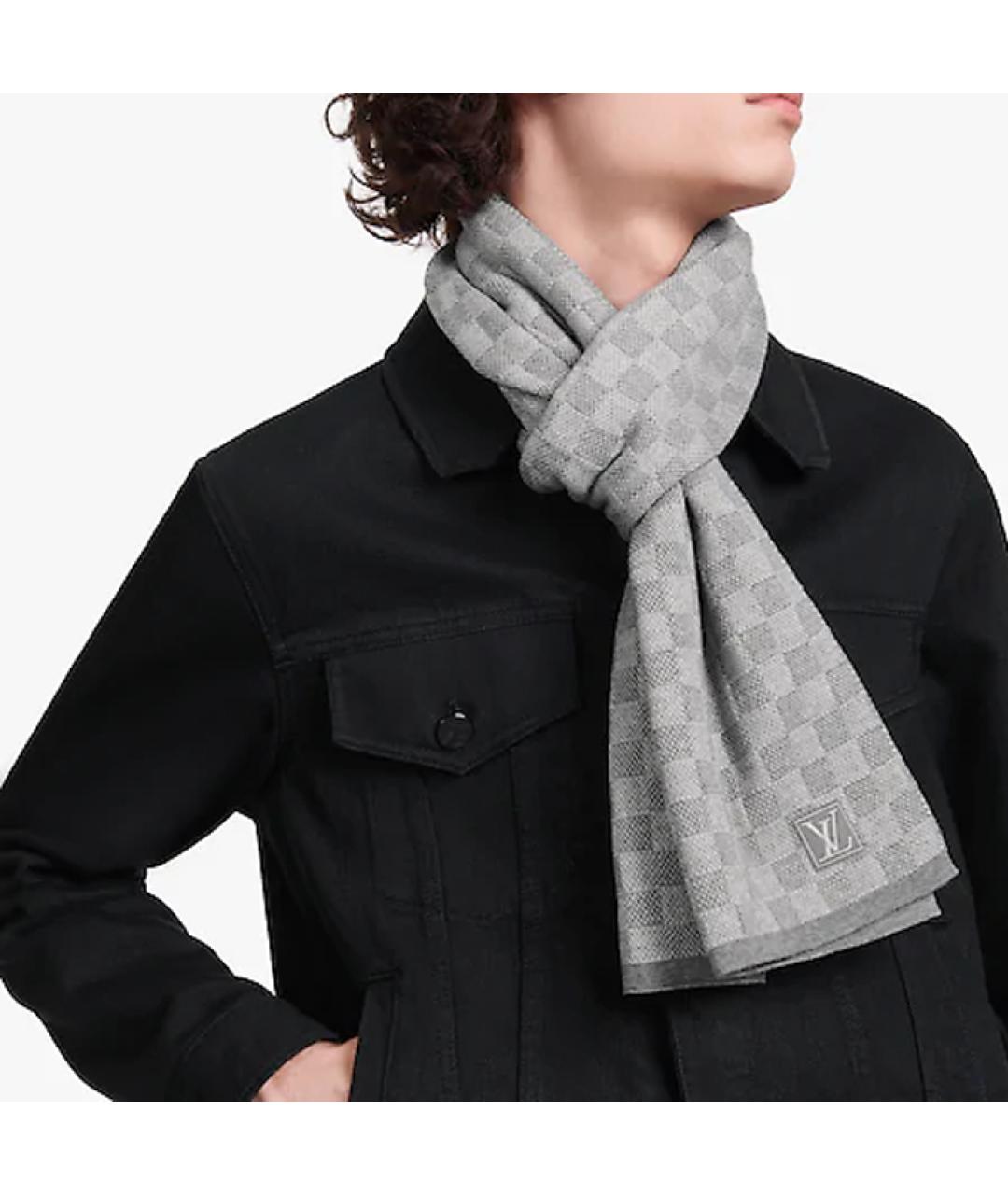 LOUIS VUITTON Серый шерстяной шарф, фото 3