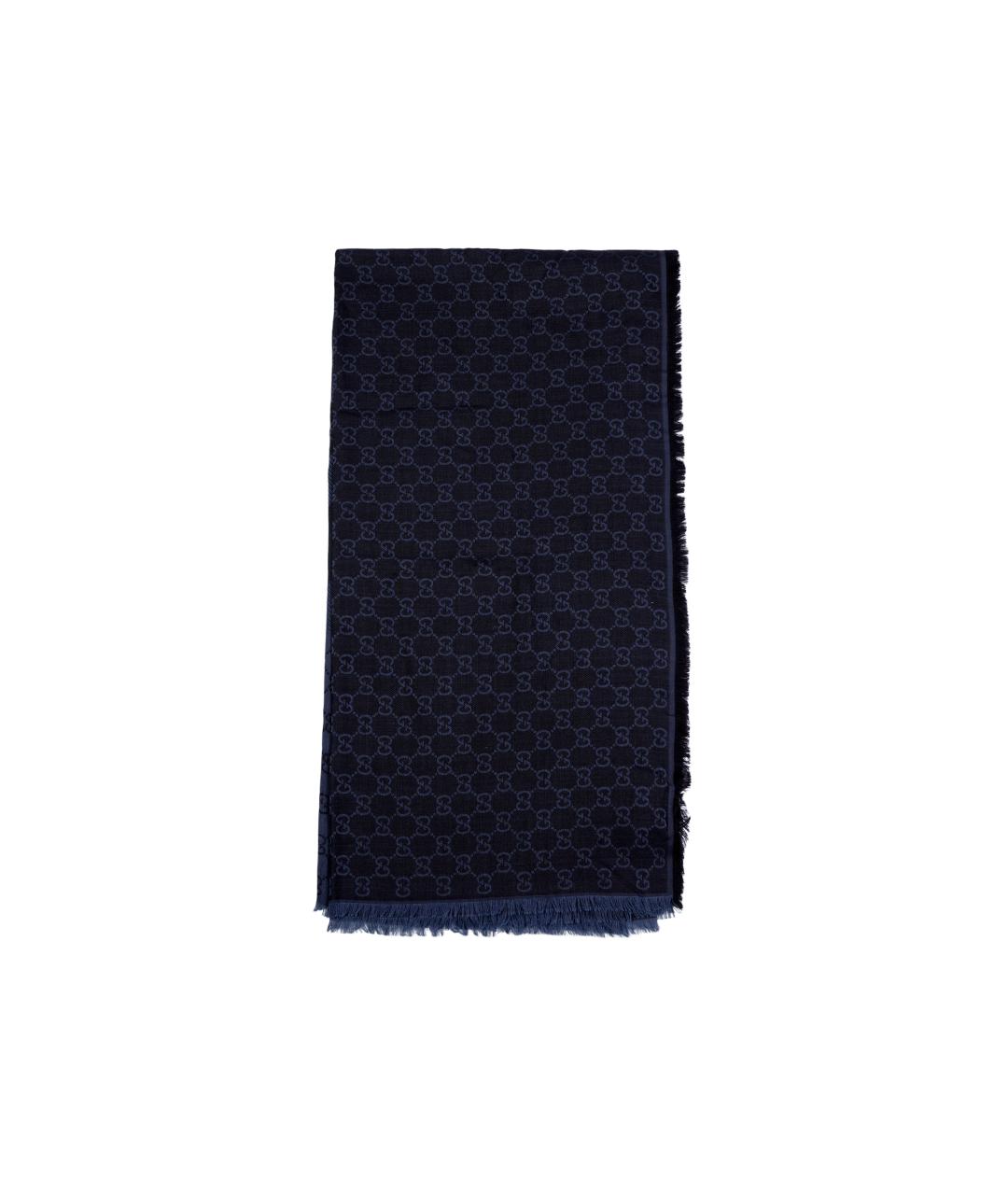 GUCCI Темно-синий шерстяной шарф, фото 3