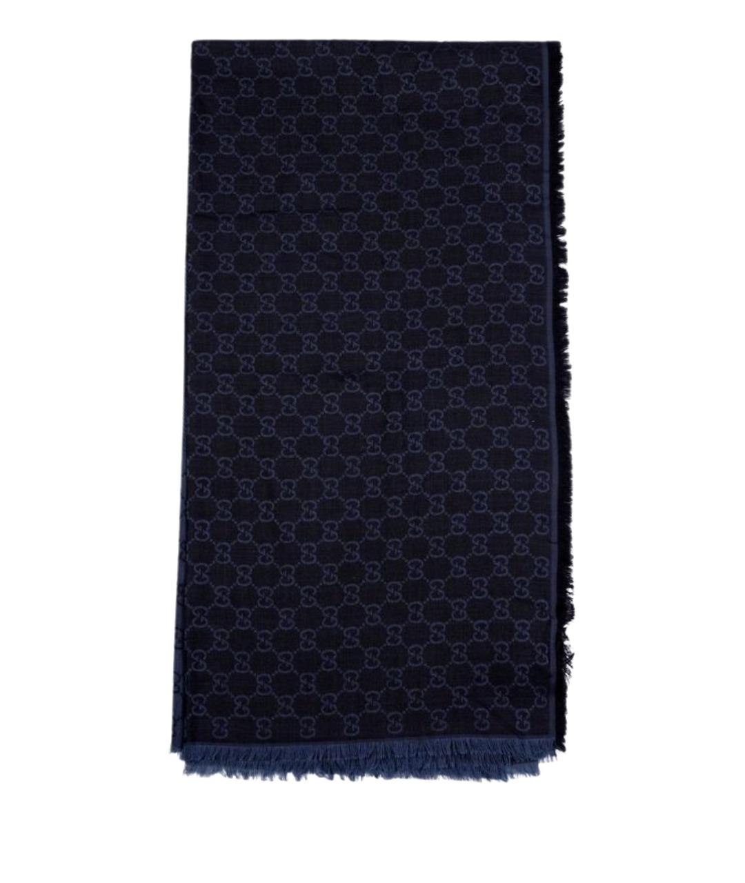 GUCCI Темно-синий шерстяной шарф, фото 1