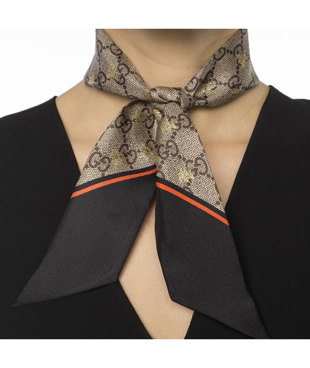 GUCCI Черный шелковый шарф, фото 3