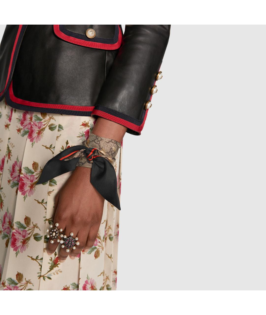 GUCCI Черный шелковый шарф, фото 4