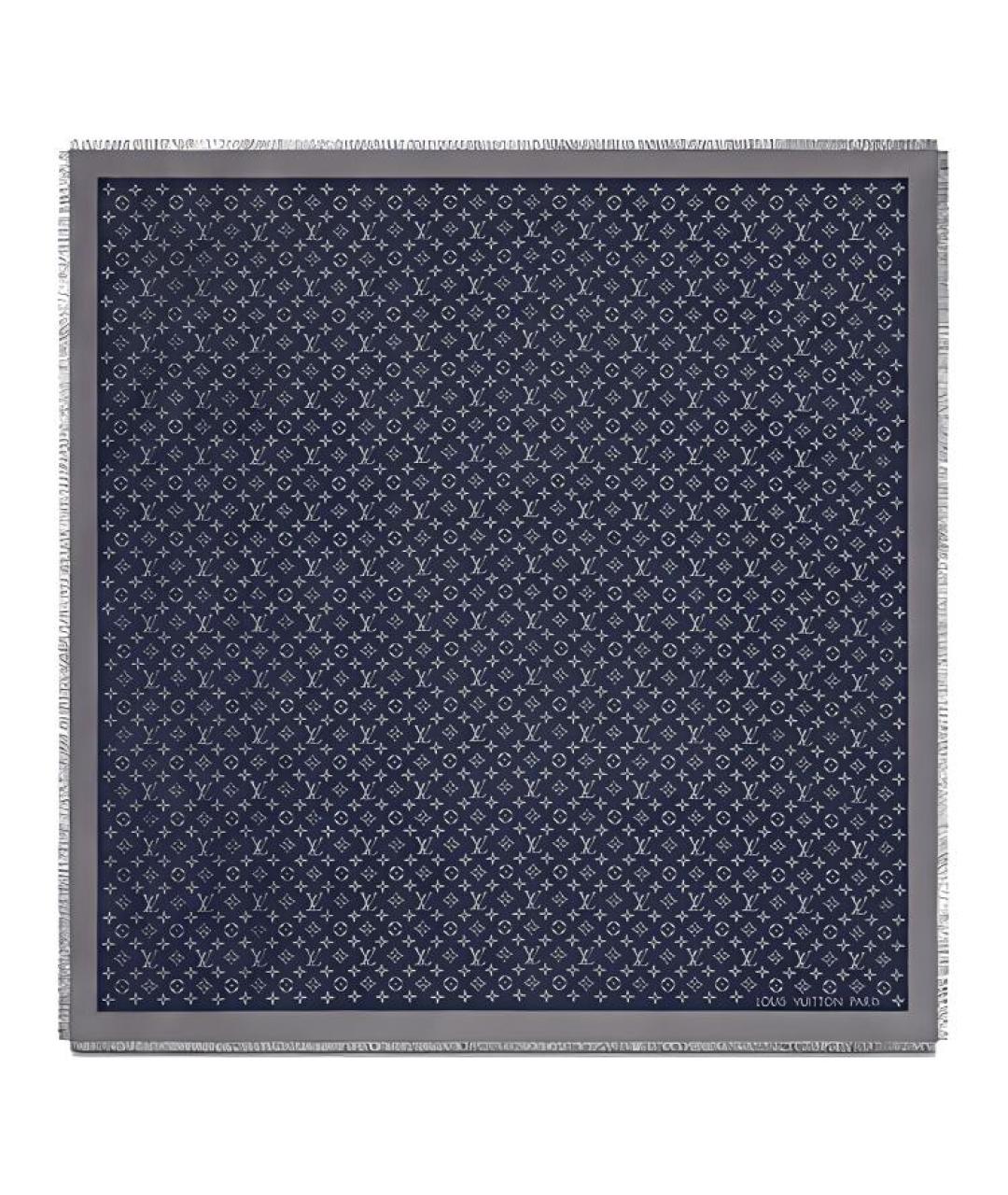 LOUIS VUITTON Темно-синий шелковый шарф, фото 2