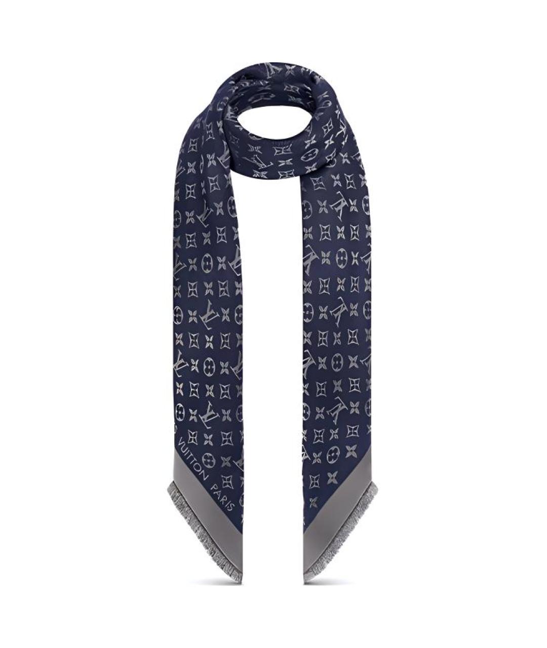 LOUIS VUITTON Темно-синий шелковый шарф, фото 3