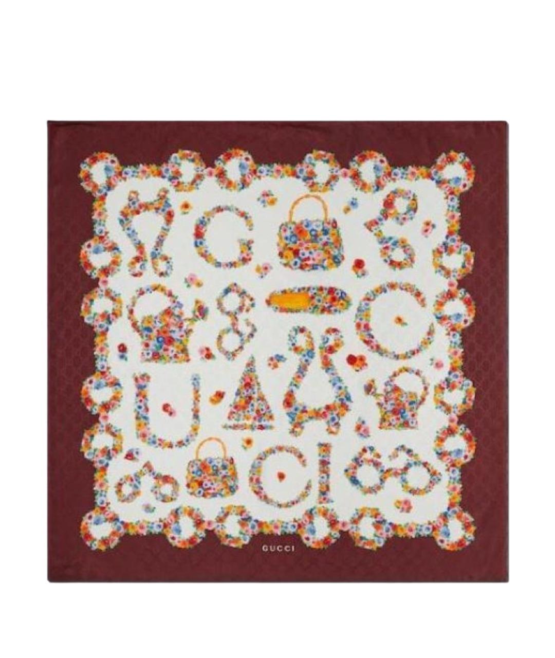 GUCCI Красный шелковый шарф, фото 1