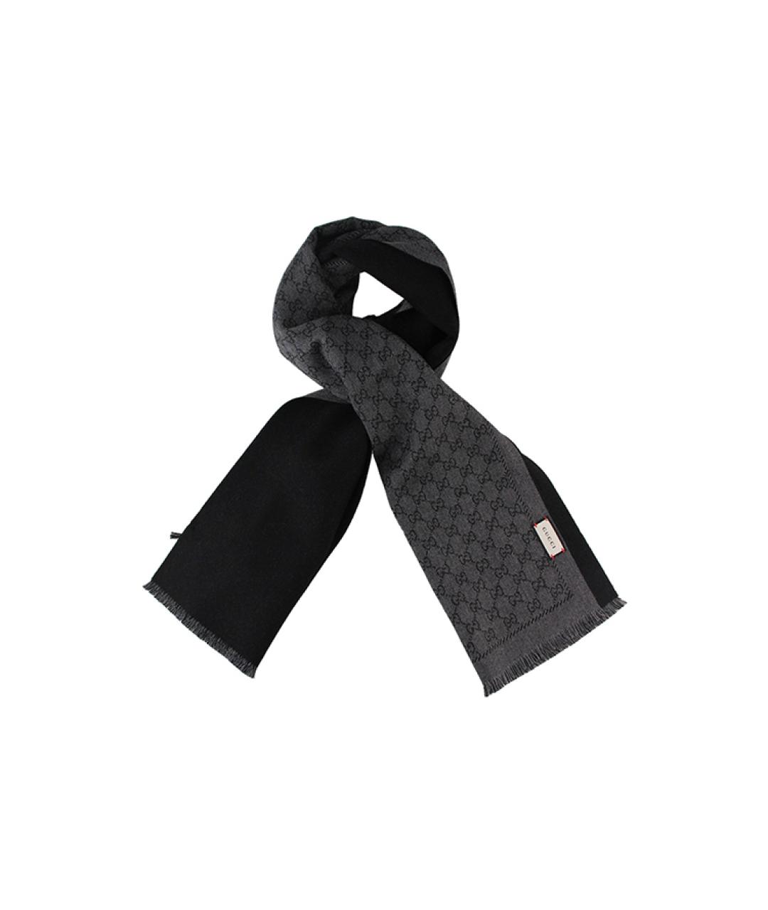 GUCCI Черный шерстяной шарф, фото 2