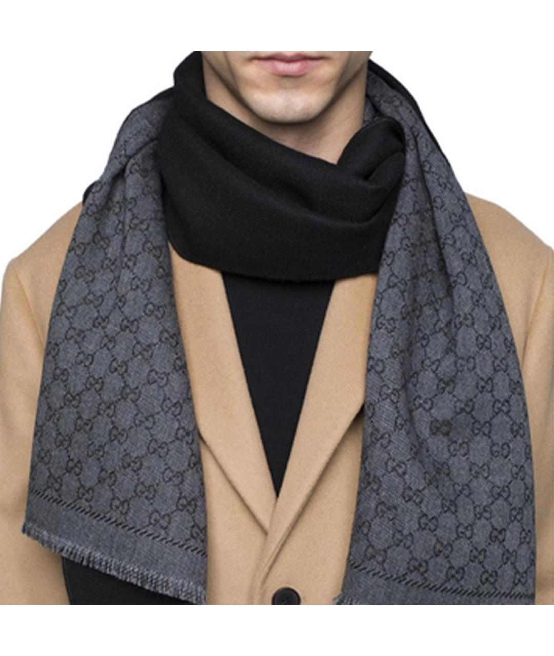 GUCCI Черный шерстяной шарф, фото 5
